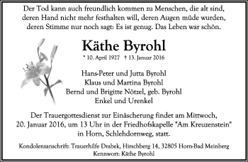Anzeige  Käthe Byrohl  Lippische Landes-Zeitung