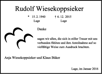 Anzeige  Rudolf Wiesekoppsieker  Lippische Landes-Zeitung