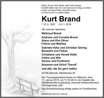 Anzeige  Kurt Brand  Lippische Landes-Zeitung