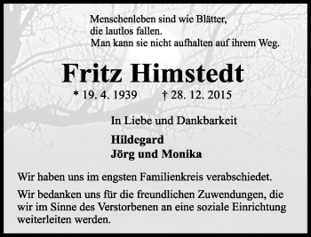 Anzeige  Fritz Himstedt  Lippische Landes-Zeitung