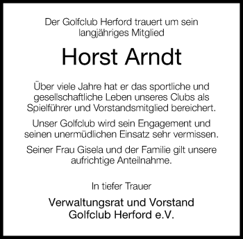 Anzeige  Horst Arndt  Lippische Landes-Zeitung