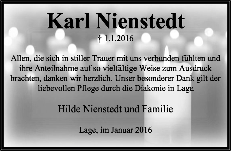  Traueranzeige für Karl Nienstedt vom 23.01.2016 aus Lippische Landes-Zeitung