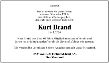 Anzeige  Kurt Brand  Lippische Landes-Zeitung