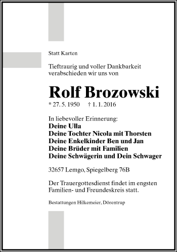 Anzeige  Rolf Brozowski  Lippische Landes-Zeitung