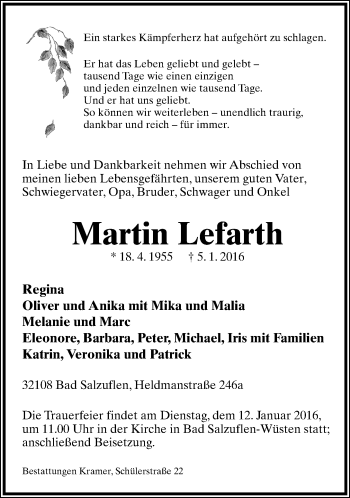 Anzeige  Martin Lefarth  Lippische Landes-Zeitung