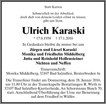 Anzeige  Ulrich Karaski  Lippische Landes-Zeitung