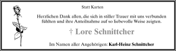 Anzeige  Lore Schnittcher  Lippische Landes-Zeitung