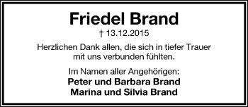 Anzeige  Friedel Brand  Lippische Landes-Zeitung