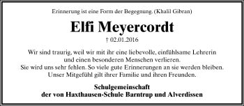 Anzeige  Elfi Meyercordt  Lippische Landes-Zeitung