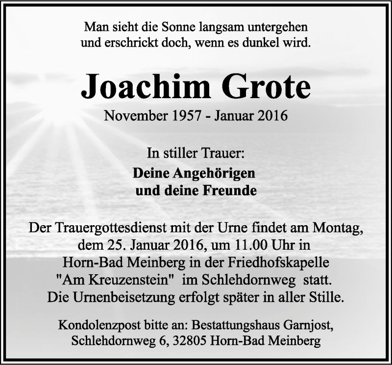  Traueranzeige für Joachim Grote vom 23.01.2016 aus Lippische Landes-Zeitung