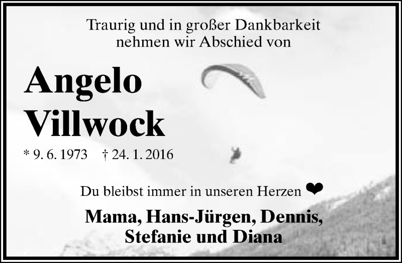  Traueranzeige für Angelo Villwock vom 30.01.2016 aus Lippische Landes-Zeitung