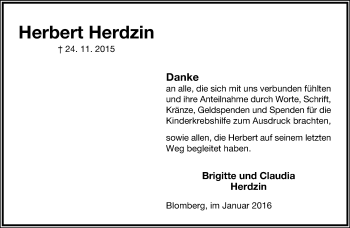 Anzeige  Herbert Herdzin  Lippische Landes-Zeitung