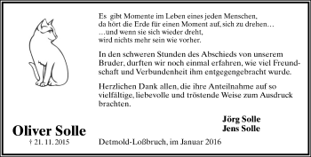 Anzeige  Oliver Solle  Lippische Landes-Zeitung