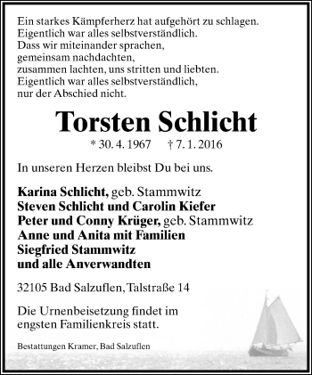 Anzeige  Torsten Schlicht  Lippische Landes-Zeitung
