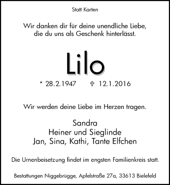 Anzeige  Lilo   Lippische Landes-Zeitung