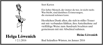 Anzeige  Helga Löwenich  Lippische Landes-Zeitung