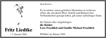 Anzeige  Fritz Liedtke  Lippische Landes-Zeitung