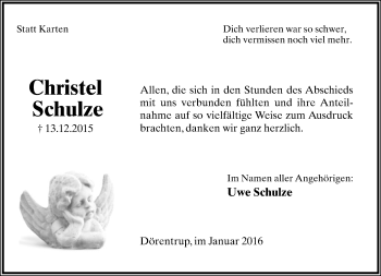 Anzeige  Christel Schulze  Lippische Landes-Zeitung