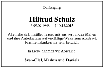 Anzeige  Hiltrud Schulz  Lippische Landes-Zeitung