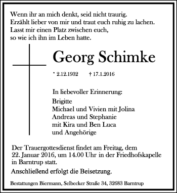 Anzeige  Georg Schimke  Lippische Landes-Zeitung