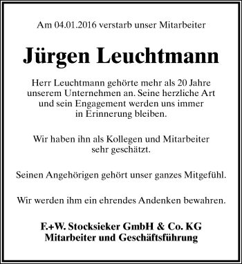 Anzeige  Jürgen Leuchtmann  Lippische Landes-Zeitung