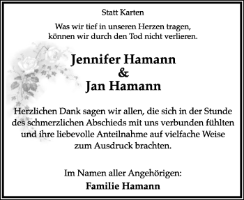 Anzeige  Jennifer und Jan Hamann  Lippische Landes-Zeitung