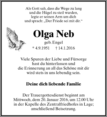Anzeige  Olga Neb  Lippische Landes-Zeitung