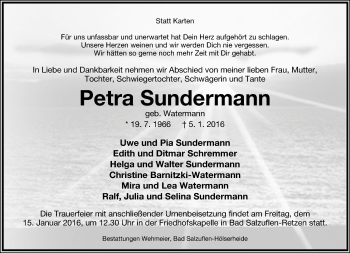 Anzeige  Petra Sundermann  Lippische Landes-Zeitung