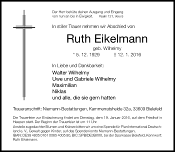 Anzeige  Ruth Eikelmann  Lippische Landes-Zeitung