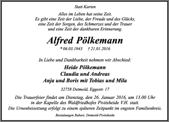 Anzeige  Alfred Pölkemann  Lippische Landes-Zeitung