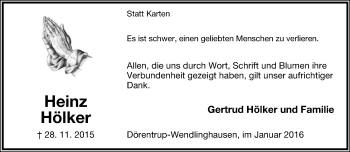 Anzeige  Heinz Hölker  Lippische Landes-Zeitung
