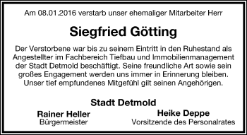 Anzeige  Siegfried Götting  Lippische Landes-Zeitung