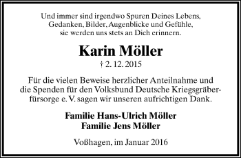 Anzeige  Karin Möller  Lippische Landes-Zeitung