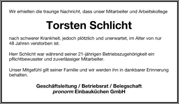 Anzeige  Torsten Schlicht  Lippische Landes-Zeitung