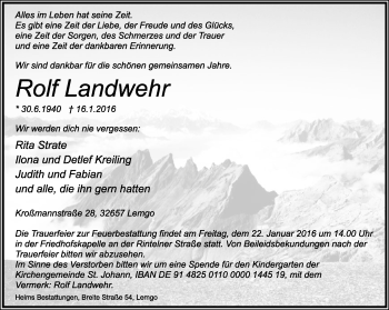 Anzeige  Rolf Landwehr  Lippische Landes-Zeitung
