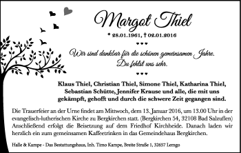Anzeige  Margot Thiel  Lippische Landes-Zeitung