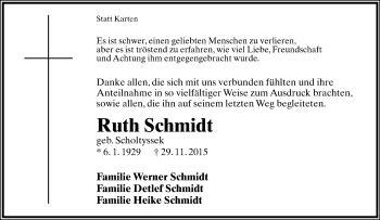 Anzeige  Ruth Schmidt  Lippische Landes-Zeitung
