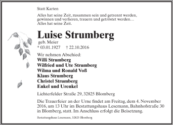 Anzeige  Luise Strumberg  Lippische Landes-Zeitung
