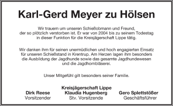 Anzeige  Karl-Gerd Meyer zu Hölsen  Lippische Landes-Zeitung