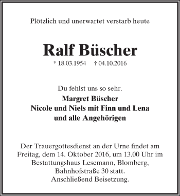 Anzeige  Ralf Büscher  Lippische Landes-Zeitung