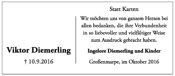 Anzeige  Viktor Diemerling  Lippische Landes-Zeitung