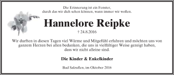 Anzeige  Hannelore Reipke  Lippische Landes-Zeitung