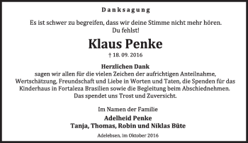 Anzeige  Klaus Penke  Lippische Landes-Zeitung