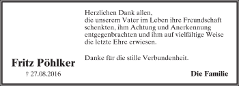 Anzeige  Fritz Pöhlker  Lippische Landes-Zeitung