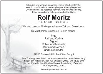 Anzeige  Rolf Moritz  Lippische Landes-Zeitung