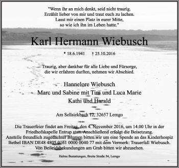 Anzeige  Karl Hermann Wiebusch  Lippische Landes-Zeitung