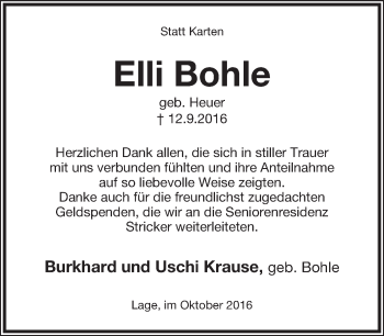 Anzeige  Elli Bohle  Lippische Landes-Zeitung