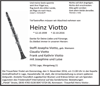 Anzeige  Heinz Viotto  Lippische Landes-Zeitung
