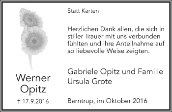 Anzeige  Werner Opitz  Lippische Landes-Zeitung