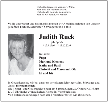 Anzeige  Judith Ruck  Lippische Landes-Zeitung